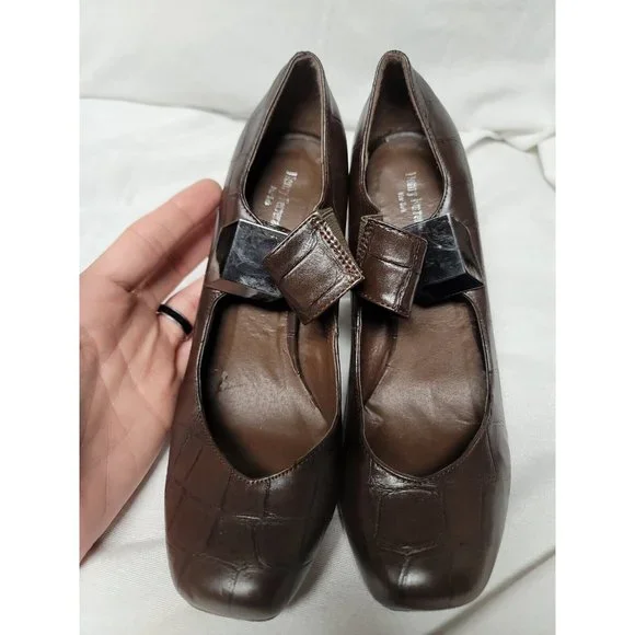 Henry Ferrera Venice Brown Platform Heel Pump Faux Croc Size 8.5 - Picture 2 of 8